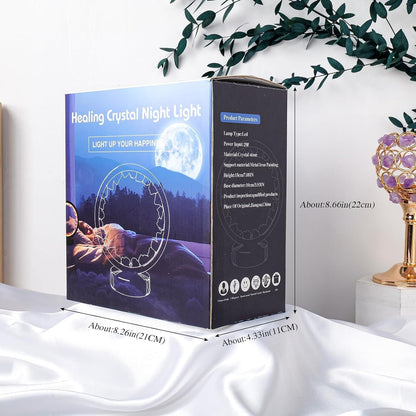 Runyansghi Chroma Electroplated Single Point Night Lamp 8.6" Healing Crystal Bedside Lamp USB Port 3 Colours Dimming Mode Bedroom Lamp Suitable Night Light Office Home Decor Ideal Gift