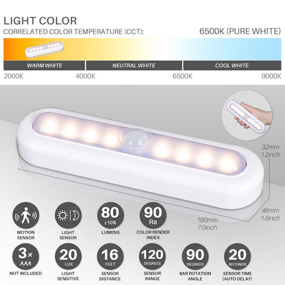 STAR-SPANGLED 3 Pack 7” Motion Sensor Lights Indoor Battery Operated, Stick on LED Light for Closet, Stairs, Under Cabinet, Warm White