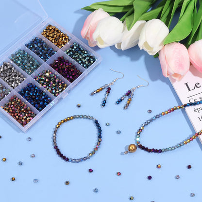 Beadtales 1200Pcs 4mm 10 Colors Electroplated Faceted Crystal Glass Bicone Beads Loose Bead for DIY Bracelet Necklace Earring Keychain Jewelry Making,AB Color