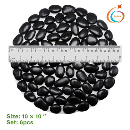 Ausluru 10in River Rock Stepping Stones Set - 6 Pack | Polished Pebble | Long-Lasting PVC Mesh Backing | Perfect for Garden Paths and Lawns Outdoor Landscaping Decoration | Black Circle