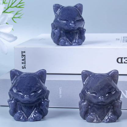 QLRSUXN Blue Aventurine Nine Tailed Fox Decor,2 Inch Healing Crystals Fox Statue,Lucky Guardian Pocket Fox Figurines as Women’s Gifts,Fox Figurine for Office Home Decor and Ornament.