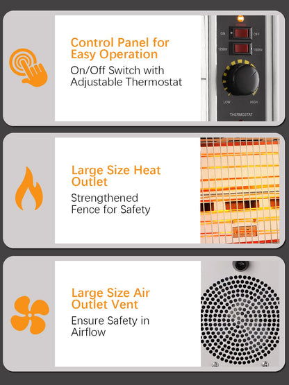JASUN Radiant Heater Electric Space Heater Fast Heating with Adjustable Thermostat, Portable Indoor Heater with Handle Quiet1250W/1500W for Office Home Garage Bedroom ETL Approved White