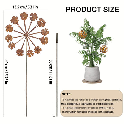 Lidengle 2 Pack Metal Flower Stakes for Outside, 3D Rusty Metal Plants Garden Statues Yard Art, Outdooor Decorative Garden Stake for Flower Bed Lawn Balcony Flower Pot (Style 2)