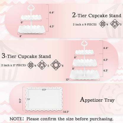 NWK 5 Piece Cake Stand Set with 2 x 3-Tier Cupcake Stands, 1 x2-Tier Cupcake Stands, 2 x Appetizer Trays, for Wedding Birthday Baby Shower Tea Party Decorations (White)
