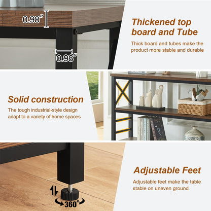 HOMBAZAAR Sofa Table,Industrial Console Table with Storage,Entryway Table with Engineered Wood and Metal,Rustic 3 Tier Shelf for Living Room,Hallway,Brown,47 Inch