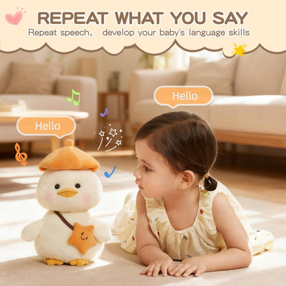 Plush Interactive Talking Duck Toy for Baby Toddler, Toys Boys Girls Gifts Singing Mimicking Repeating What You Say,Head Sway Duck with 8 English Songs for Toddlers 1-3 Years Old, White