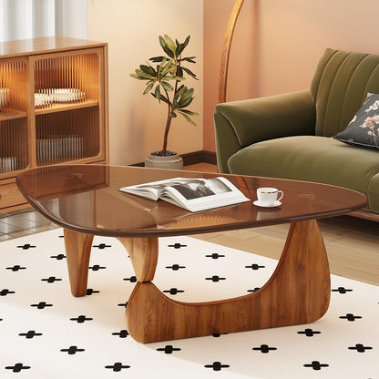 JCAJCA Coffee Table for Living Room Mid Century Modern Center Table with Glass Top and Wood, Brown/Walnut