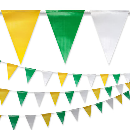 NACARUM Yellow & White & Green Pennant Banner Flags | OSHA 500lb Rated | Strand Fade Resistant 【102FT】