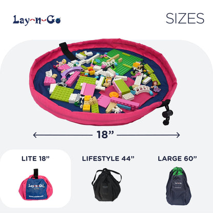 Lay-n-Go Layflat Portable Drawstring Cinch Storage Toy & Mini Figures Organizer & Play Mat, Mesh Pockets, Home & Travel, Kids & Toddlers Playdates, 2 Straps for Backpack, Durable, Machine Washable