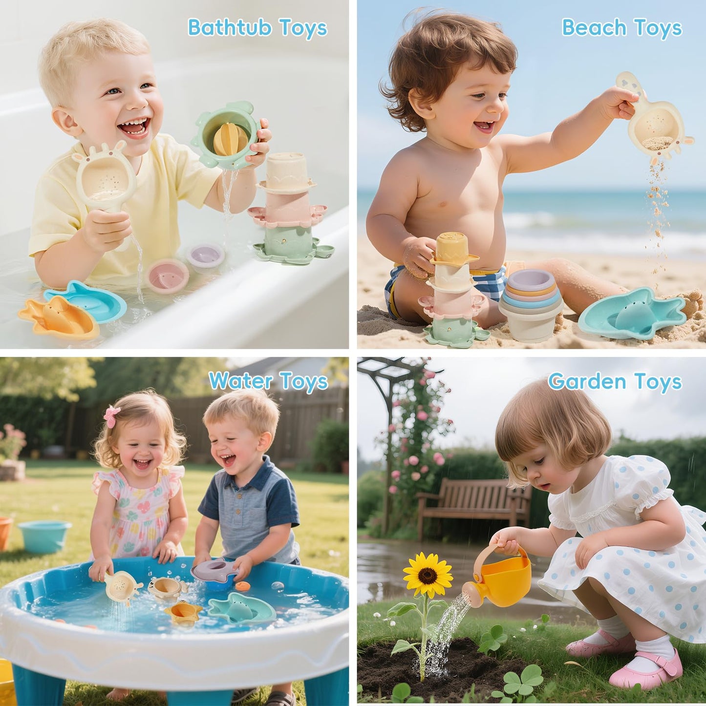 Baby Bath Toys for Kids Ages 1-3, 16PCS Mold Free Bath Toys for Toddler 2-4 & Babies 6-12-18 Months Bath Cups Watering Can with Storage Bag Montessori Bathtub Sand Pool Water Toys for 1+ Years Old