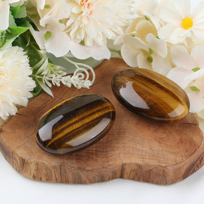 MAIBAOTA 2.4" Tiger Eye Crystal Stone Polished Palm Stone 0.7" Thick Natural Reiki Gemstone Healing Crystals Worry Stone Energy Balancing Anxiety Stress Relief Meditation 1 Pc