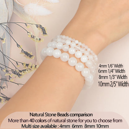LPBeads Handmade Natural Gemstone Stretch Elastic 4m White Jade Bracelet Healing Crystal Round Stone Beads Jewelry Gifts for Women Men