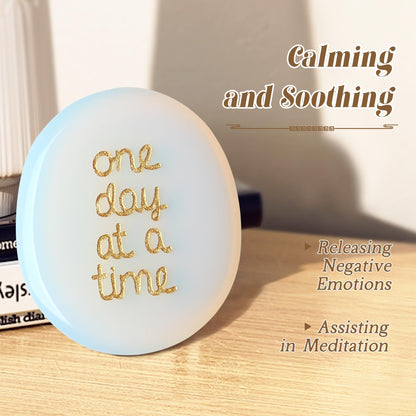 QINJIEJIE One Day at A Time Opal Worry Stone Healing Crystal Thumb Stones Thinking of You Gifts for Anxiety Relief Items You Got This Inspirational for Friend Encouragement Gift for Women Men