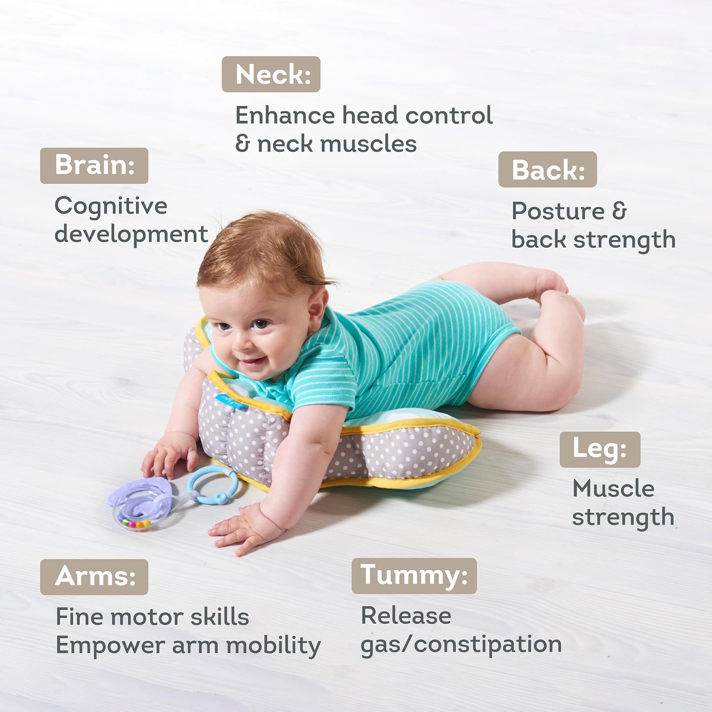 Taf Toys Baby Tummy Time Support Toy | Perfect for 2-6 Months Old Babies, Enables Easier Development & Easier Parenting, Natural Developmental, Comfortable, Ergonomic Design, Detachable Toys