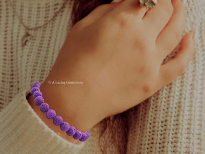 Amazing Gemstone Purple Lava Bracelet, Gifts For Men & Women - Protection Healing Crystal Bracelet - 8mm Gemstone Beaded Adjustable Bracelet, Pulseras Para Hombres Mujer Stocking Stuffers