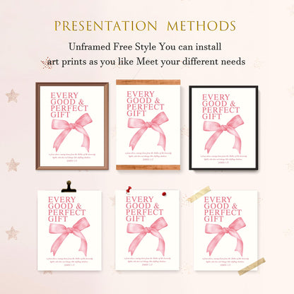 LARTSFRO Coquette Pink Bow Christian Wall Art Decor Posters, Pink Bow Christian Bathroom Room Bedroom Dorm Wall Art Decor Aesthetic for College Teen Girls Gifts,Inspirational Bible Verses Bow Wall Decor, 10x8 Inch Set of 4 Bow Pictures(UNFRAMED)