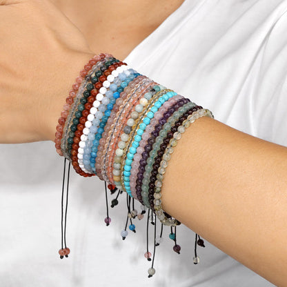 Lit Wall Garnet Bracelet for Women 4mm Adjustable Braided Crystal Bracelet Red Beaded Bracelet Spiritual Natural Stone Bracelets Garnet Jewelry for Women