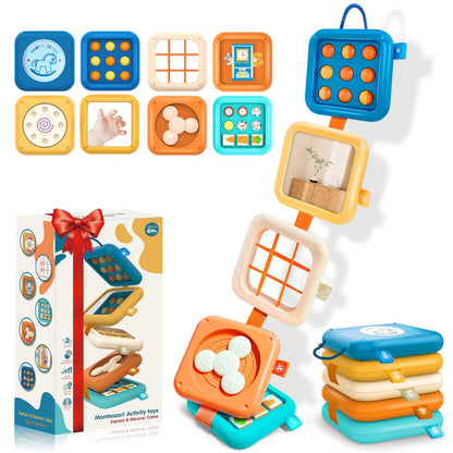 Montessori Busy Board for 1 Year Old, Airplane Toys for Babies 6-12 Months, Sensory Fine Motor Skills Activity Cube, Baby Travel Car Seat Toys for Toddler 1-3