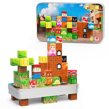 DANIUBE Mini Magnetic Blocks for Kids, 45PCS Travel Magnetic Block Cubes with Iron Box, Stacking Magnets Building Toys, Montessori Educational Construction Toys for Toddlers Gifts.