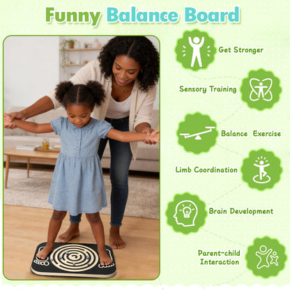Ciyebst Balance Board Maze for Kids, 17.5-Inch Wobble Board Rocking Seesaw Sensory Training with 6 Balls, Non-Slip Pedals Indoor Outdoor for Boys Girls