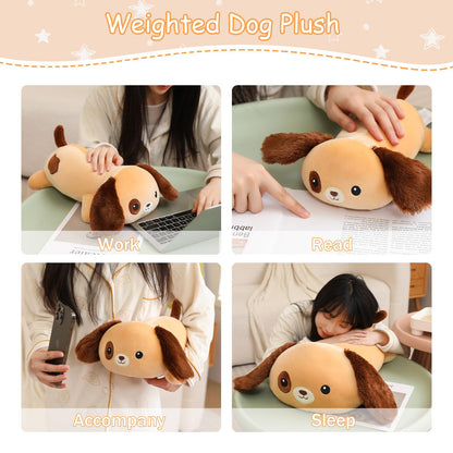 SQEQE Weighted Dog Plush, Weighted Dog Stuffed Animal, Cute Larbrador Plushies Soft Pillow Toy Gift for Kids Adults Brown 9.8 Inch, 0.8 Lbs