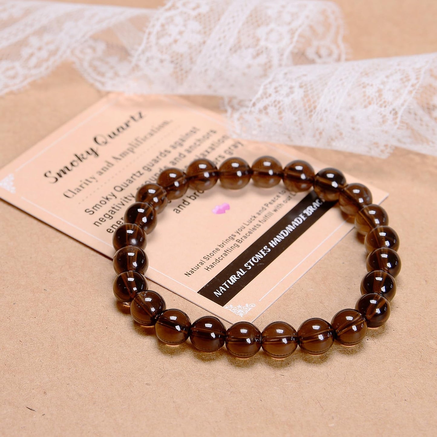 AD Beads Handmade Gemstone Stretch Elastic Bracelet Crystal Healing Reiki Nature's Beauty and Spiritual Essence Unisex (4mm, Smoky Quartz (Clarity and Amplification))