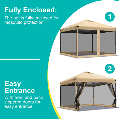 Canopy Mosquito Net for 10x10 Pop up Canopy Gazebo Tent, Replacement Netting Screen Mesh Sidewalls for Patio, Backyard, Camping, Outdoor Use (Net Only,Frame Not Included) (Sand)