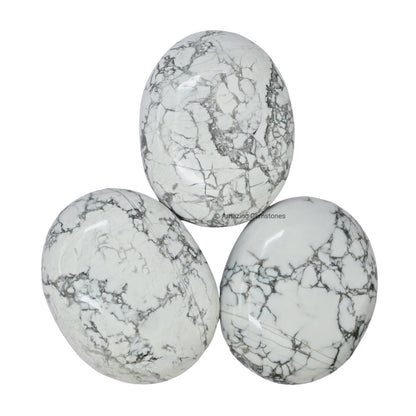 Amazing Gemstone Howlite Crystals and Healing Stones - Large Palm Stone Crystals Piedra - Crystal for Good Luck, Balanced Positive Energy, Meditation - Unique Stocking Stuffers Gifts for Women, Men
