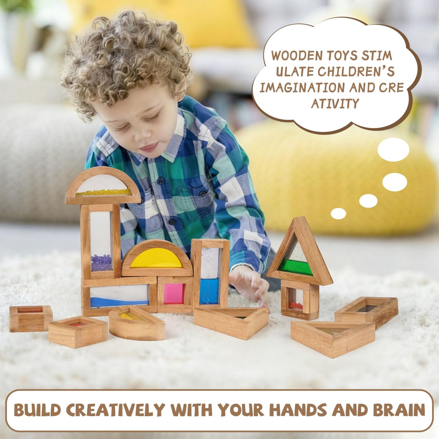 AXEARTE Large Rainbow Wooden Building Blocks for Toddlers Baby Kids, 16 Pcs Colorful Geometry Stacking Construction Toy Set Sensory Toys, Preschool Educational Toy for Boys & Girls
