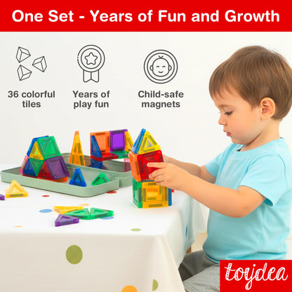 toydea Easter Magnetic Tiles for Kids, 36 PCS Mini Building Blocks, STEM Construction Set, Travel Toys for Toddlers Age 3-8, Easter Basket Stuffer