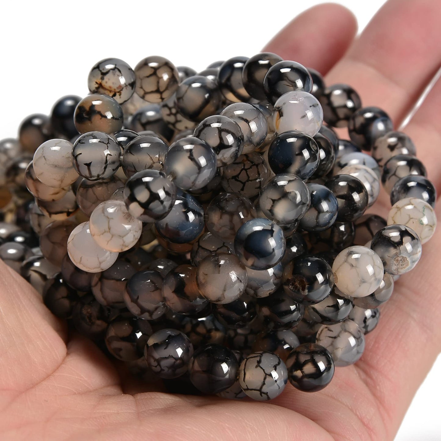 jodaying 10mm Black White Dragon Agate Smooth Round Natural Gemstone Loose Beads for Jewelry Making DIY Findings 1 Strand 15"