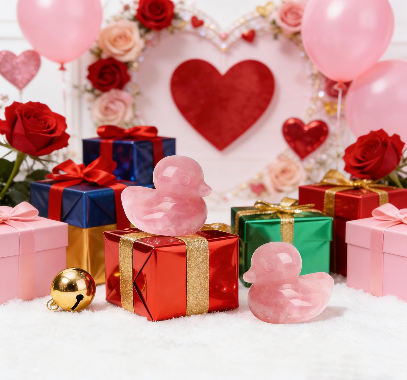 DUQGUHO Duck Figurine Gifts Statue Pink Ducks Mom Deocr Gift Rose Quartz Crystals Stones Duck Lovers Duck Collectible Desk Mothers Day Office Deocration
