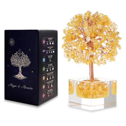 MAGIC AND MIRACLES Citrine Crystal Stone Tree, Chakra Tree of Life, Handmade Gemstone Bonsai Fengshui Plant for Meditation Yoga Positive Energy Good Luck Office Decor, Birthday Gifts for Women, Mom