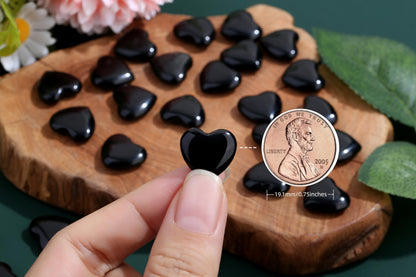 NUKAYAI 20PCS Black Obsibian Healing Crystals Stones Love Heart Shaped Polished Crystal Natural Cute Pocket Thumb Worry Stone Reiki Wholesale Set Balancing Meditation Mothers Day Bulk Gifts for Women