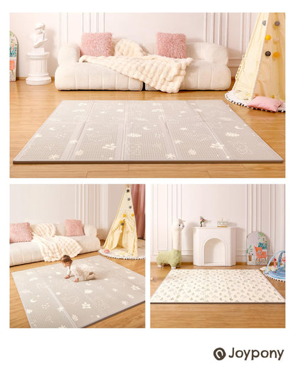 Joypony Baby Play Mat, 79" X 71" X 0.6" Extra Large & Thick Reversible Foldable Play Mats for Babies and Toddlers, Anti-Slip Portable Foam Floor Mat for Tummy Time with Travel Bag