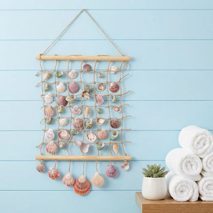 DECHOUS Sea Shell Wall Hanging Decor: Beach Ocean Macrame Wall Hanging Seashell Decor for Home Coastal Beach Themed Room - 20x15 Inch