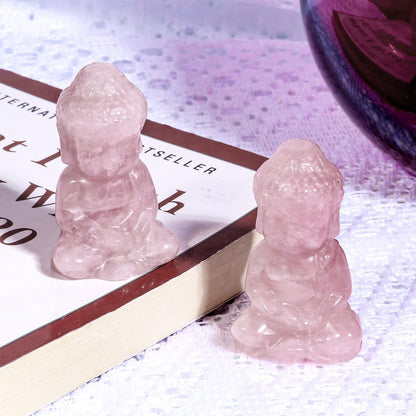 mookaitedecor Rose Quartz Meditating Buddha Crystal Figurine Crystal Healing Pocket Stone Carved Statue for Home Feng Shui Decoration 1.9 inch