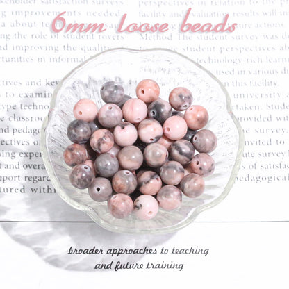 6mm Natural Gemstone Round Pink Zebra Jasper Loose Beads for Jewelry Making Bracelets Necklace Earrings Art Craft (60-62pcs/strand)