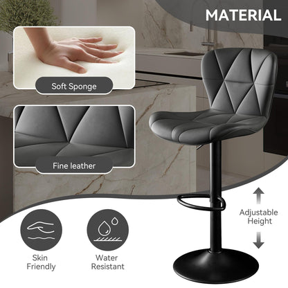 Daluvenix Bar Stools Set of 2,Adjustable Swivel Barstools, Faux Leather Bar Chairs,Upholstered Counter Height with High Backrest for Kitchen Island, Black