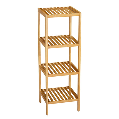 Garvee 4-Tier Bamboo Shelf Narrow Bathroom Shelf with Slatted Shelves Natural Wood Plant Stand Standing Towel Rack Corner Rack for Bathroom Entryway Bedroom Kitchen Sunroom