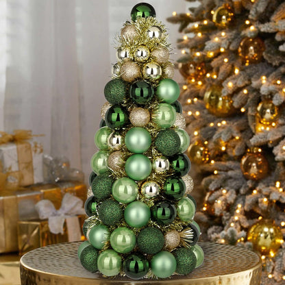 16" Tabletop Christmas Tree Small Green Gold Christmas Tree Decorations with 94 Shatterproof Ornaments Balls Christmas Centerpiece Mini Cone Xmas Tree for Holiday Party Wedding Table Desk Mantel Decor