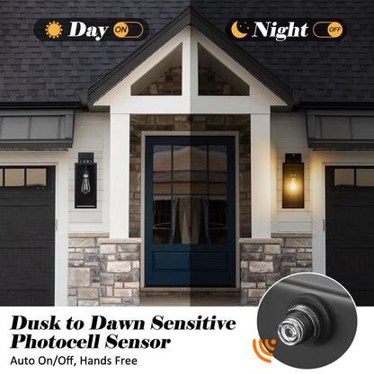 16-inch Dusk to Dawn Outdoor Wall Light Fixture, Large Black Exterior Wall Lantern Waterproof, Farmhouse Porch Sconce Lighting, Modern Wall-Mounted Outside Lights for House Garage, Patio Lamp, 2 Packs