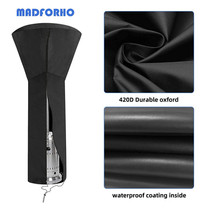 ANSTROUT 420D Patio Heater Cover, Waterproof with Zipper, Outdoor Propane Heater Cover for Any Season, Large Size: 89'H x 33'Dx19'B (Black)