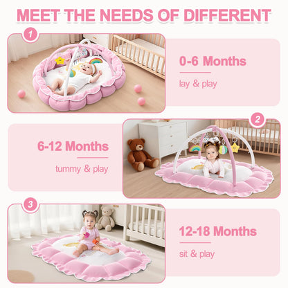 OCATO Baby Play Mat Gym: Baby Girl Gifts Tummy Time Mat Baby Play Gym Thick Large Baby Activity Center from Baby to Toddler Skills Development Baby Essentials Baby Shower Gifts Ball Pit Cat Dog Bed