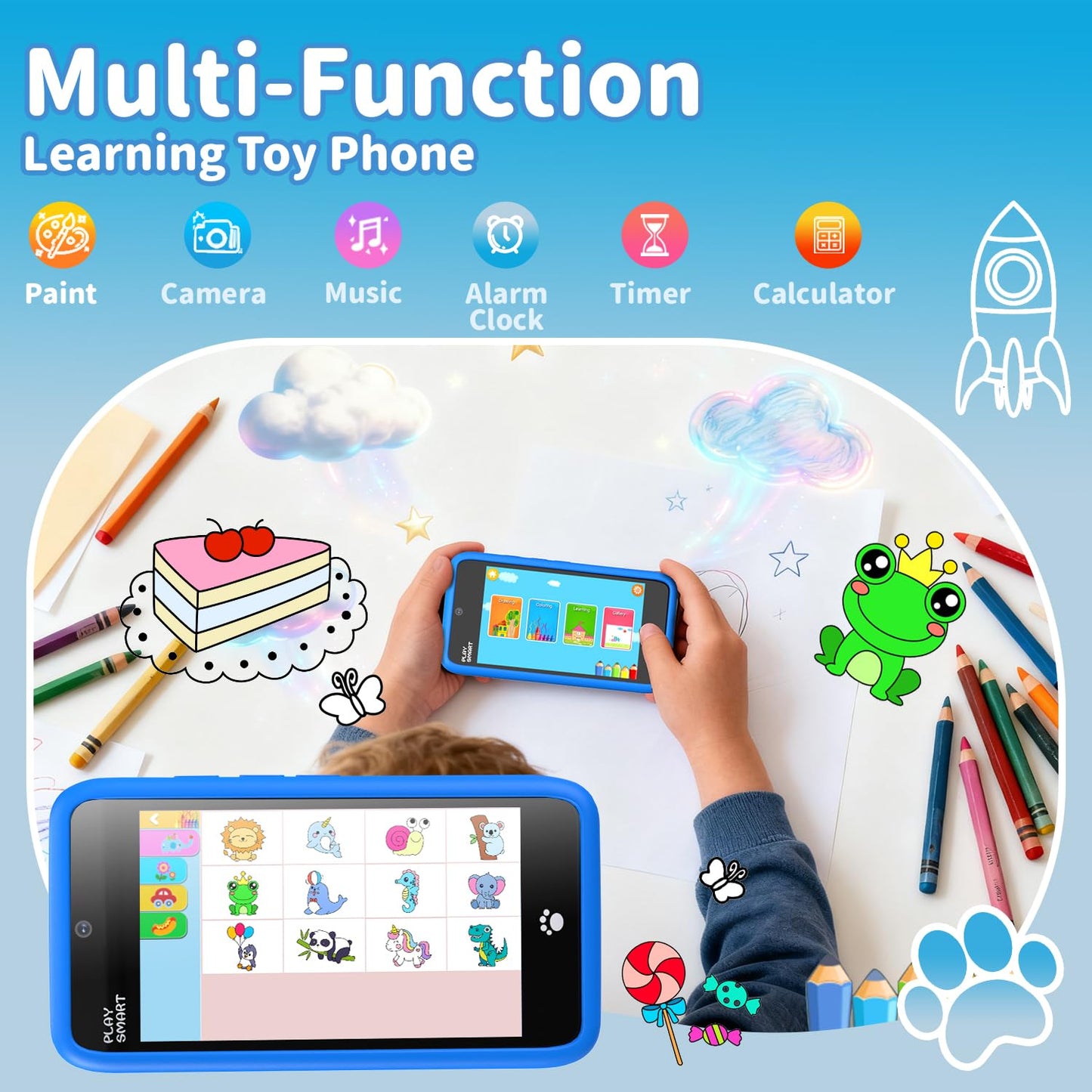 MOMILLA Toys Kids Smart Phone, 3.97" Screen Dual Cameras w/ 21 Stickers, Birthday Gifts for Kids, 16GB Toddler Learning Cell Phone with Games, Boys Girls Toys for Age 3 4 5 6 7 8 9 Year Old