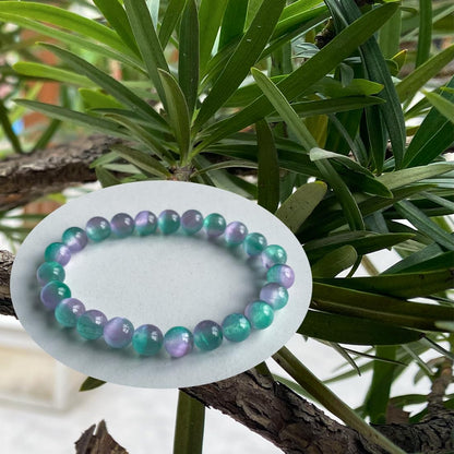 8mm Selenite Bracelet | Color-Coated Purple and Green Natural Crystal | Handmade Meditation Bracelet for Women Men | Iridescent Rainbow Effect | Beading Tool Kit - Adjust to 6.5-7.5 inch Wrist Size