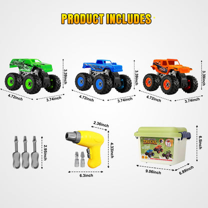 Bugrtarey Take Apart Monster Truck Toys for 3 4 5 6 7 8 Year Old Boys, STEM Educational Building Toys with Electric Drill & Storage Box, Kids Toys Christmas Birthday Gifts for Boys Girls Toddlers