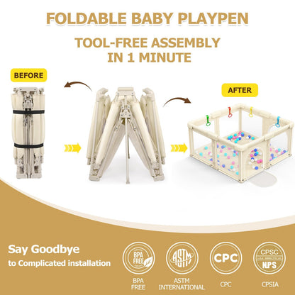 OCATO Baby Foldable Playpen: Playpen for Babies and Toddlers Baby Play Pen Gate Portable Playpen Fence Indoor Outdoor Kids Safety Area Travel Play Yard Babies Essentials Pack n Plays (50" × 50")
