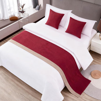 Ctslbreploo Red Bed Runner 82 x 20 Inch Red and Khaki Patchwork Bed Scarf for Queen & Full Bed Stripe Reversible Quilted Bed Runner Decorative for Hotel Bedroom Home - 1 Piece