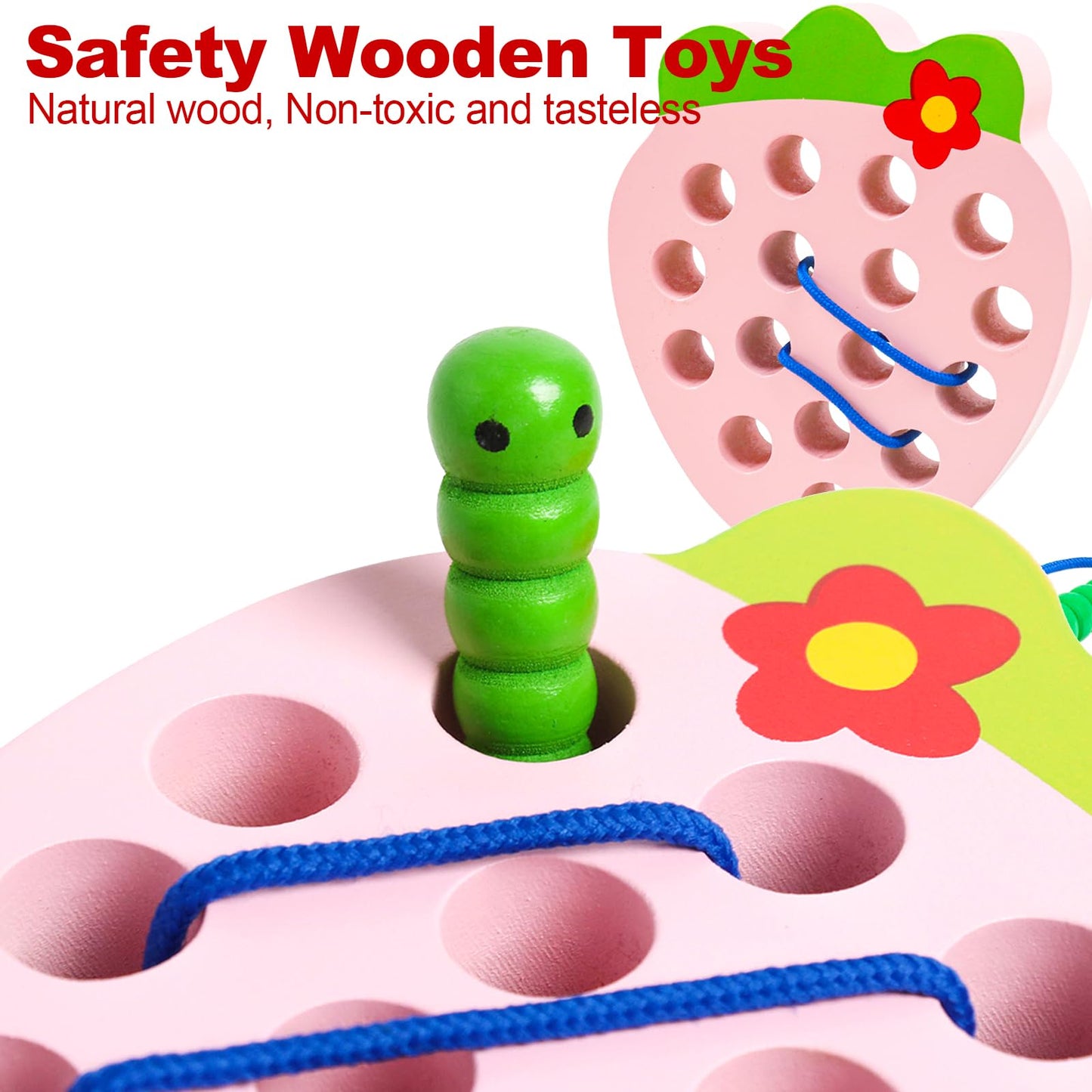 NAODONGLI Wooden Lacing Toys for Toddlers, Baby Toys Strawberry Threading Learning Fine Motor Skills,Montessori Sensory Educational Wooden Block Puzzle Travel Gift for 3 Years Old Baby Boys Girls